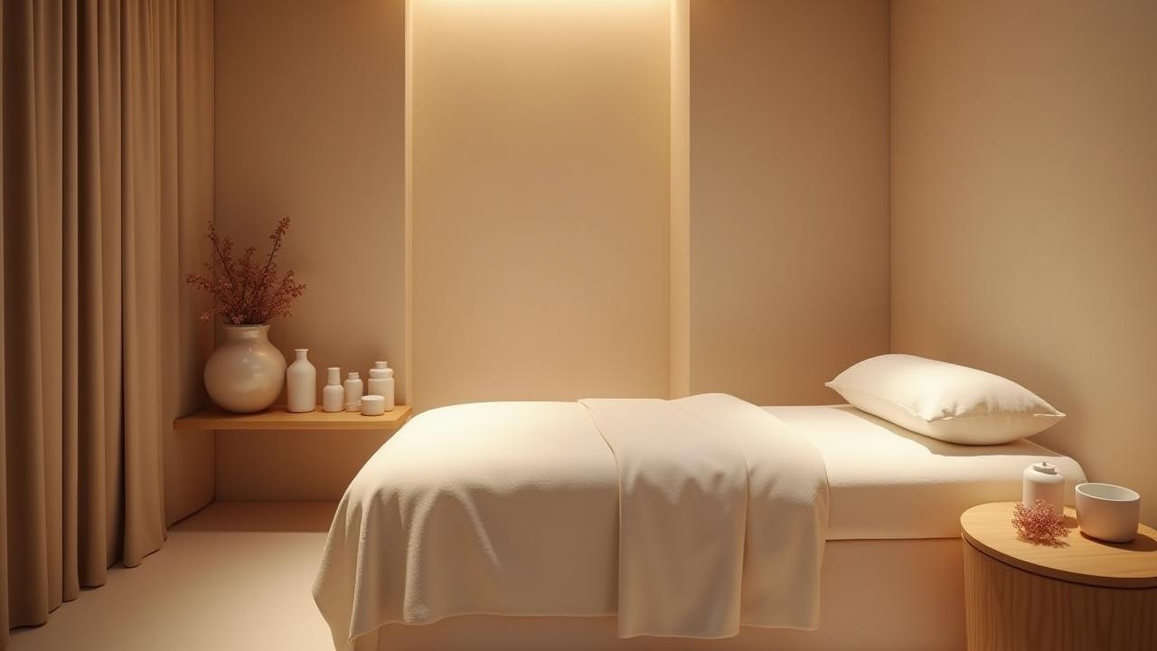 Suasana bilik facial yang tenang, bersih dan selesa dengan pencahayaan lembut