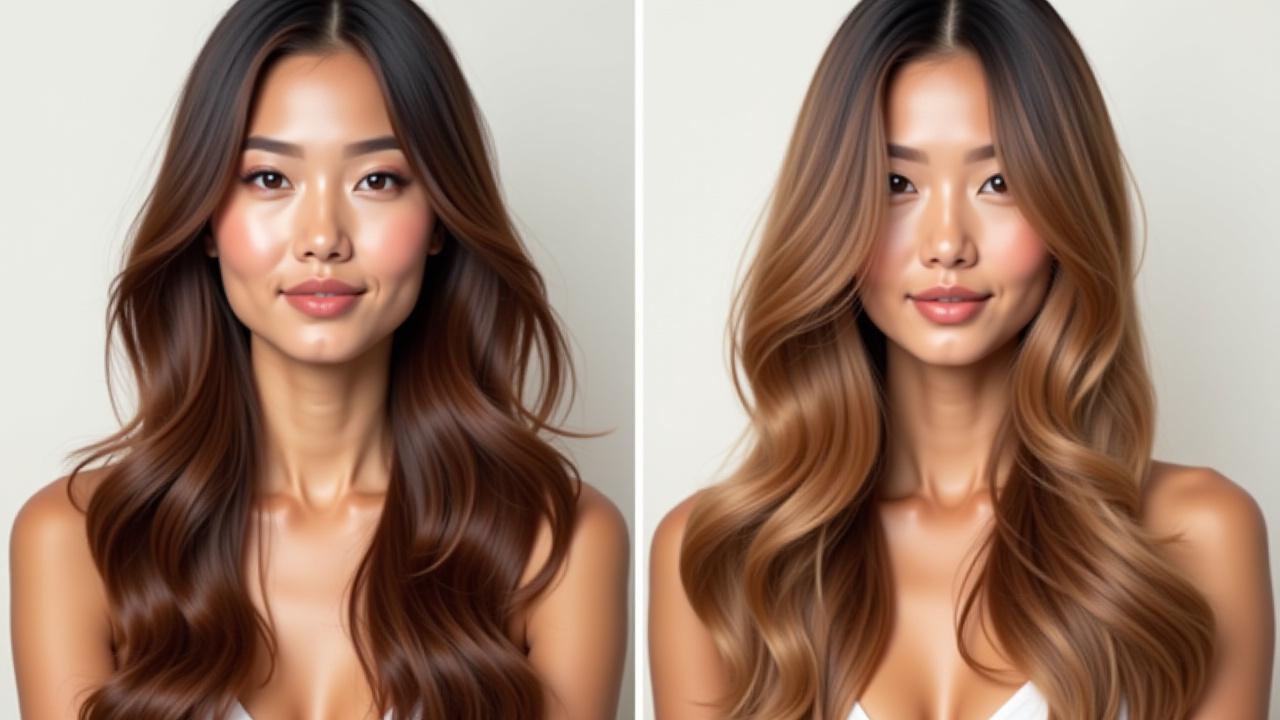 Rambut sebelum dan selepas rawatan keratin, menunjukkan perbezaan yang dramatik