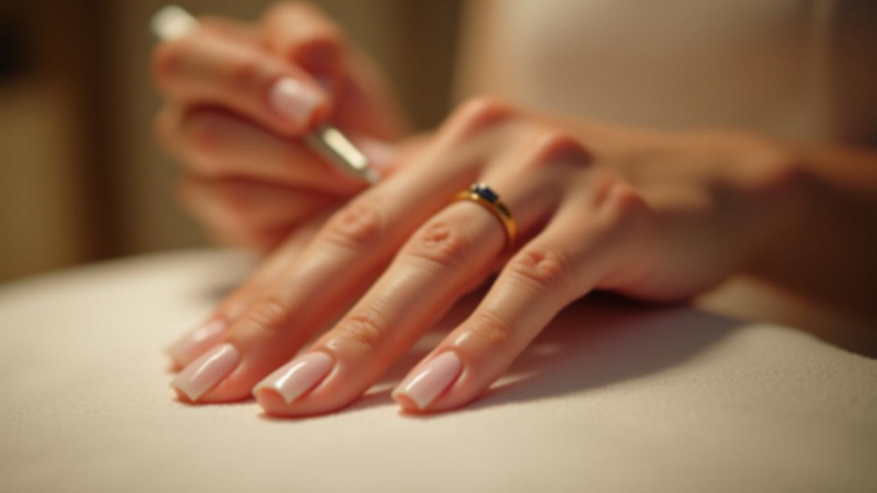 Tangan wanita sedang dimanjakan dengan manicure di Sinar Ayu