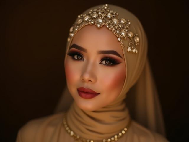Pengantin cantik dengan solekan sanding yang glamor dan anggun