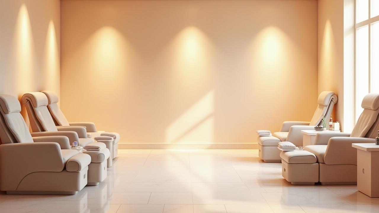 Sudut manicure dan pedicure yang selesa dengan kerusi empuk dan pencahayaan yang menyenangkan.